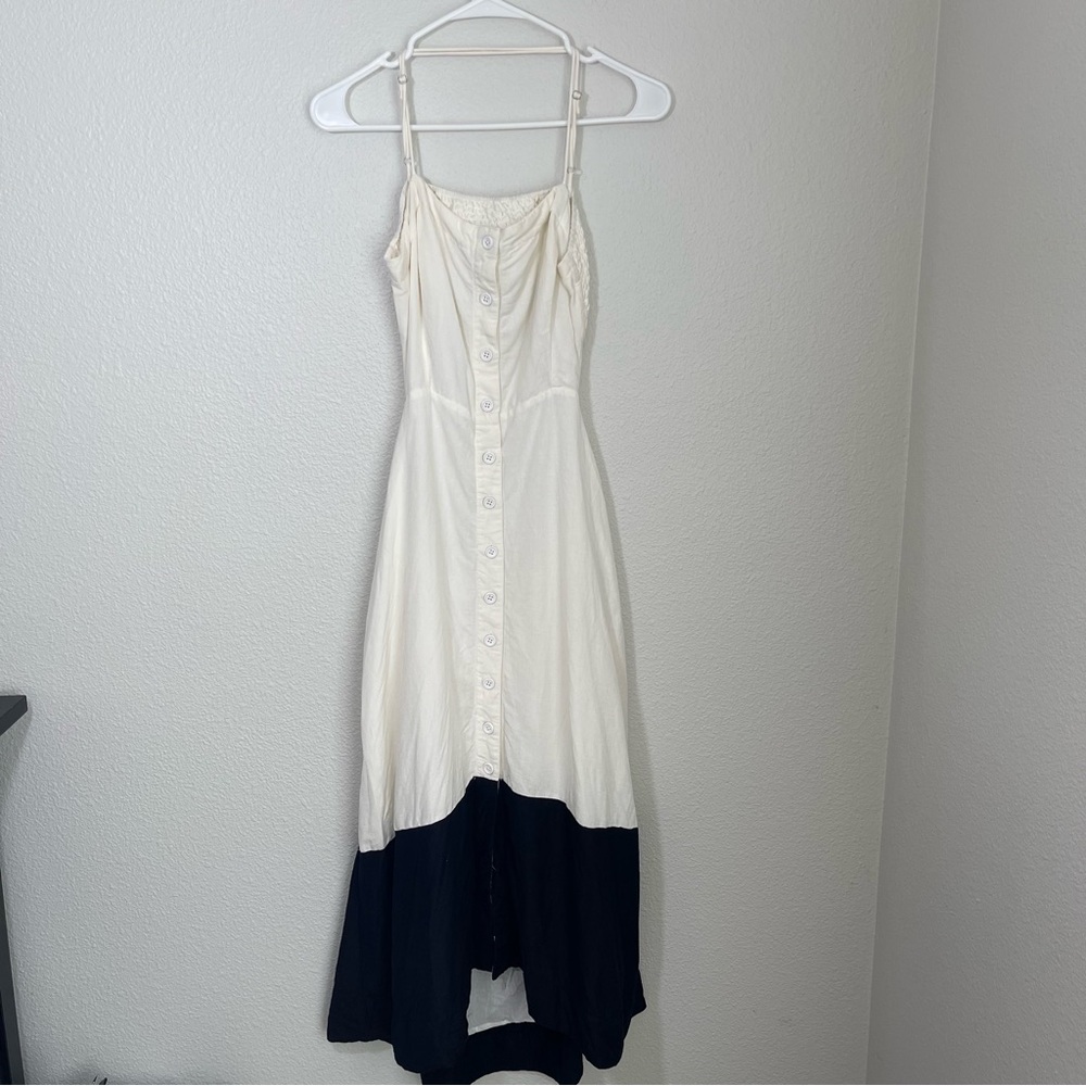 Maeve Anthropologie Cream and Black Button-Front Midi Dress size M